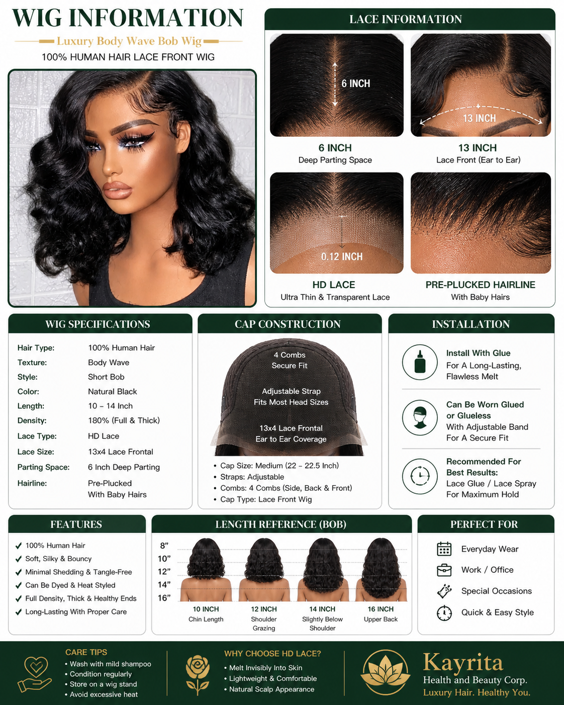 Luxury Body Wave Lace Front Wig – Glueless HD Lace | Soft Voluminous Human Hair Wig | Kayrita Luxe Collection