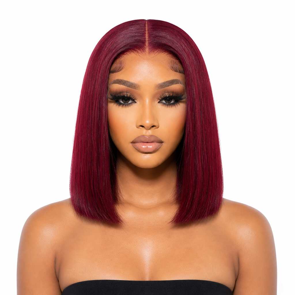 Luxury Burgundy Straight Bob Wig – HD Lace 