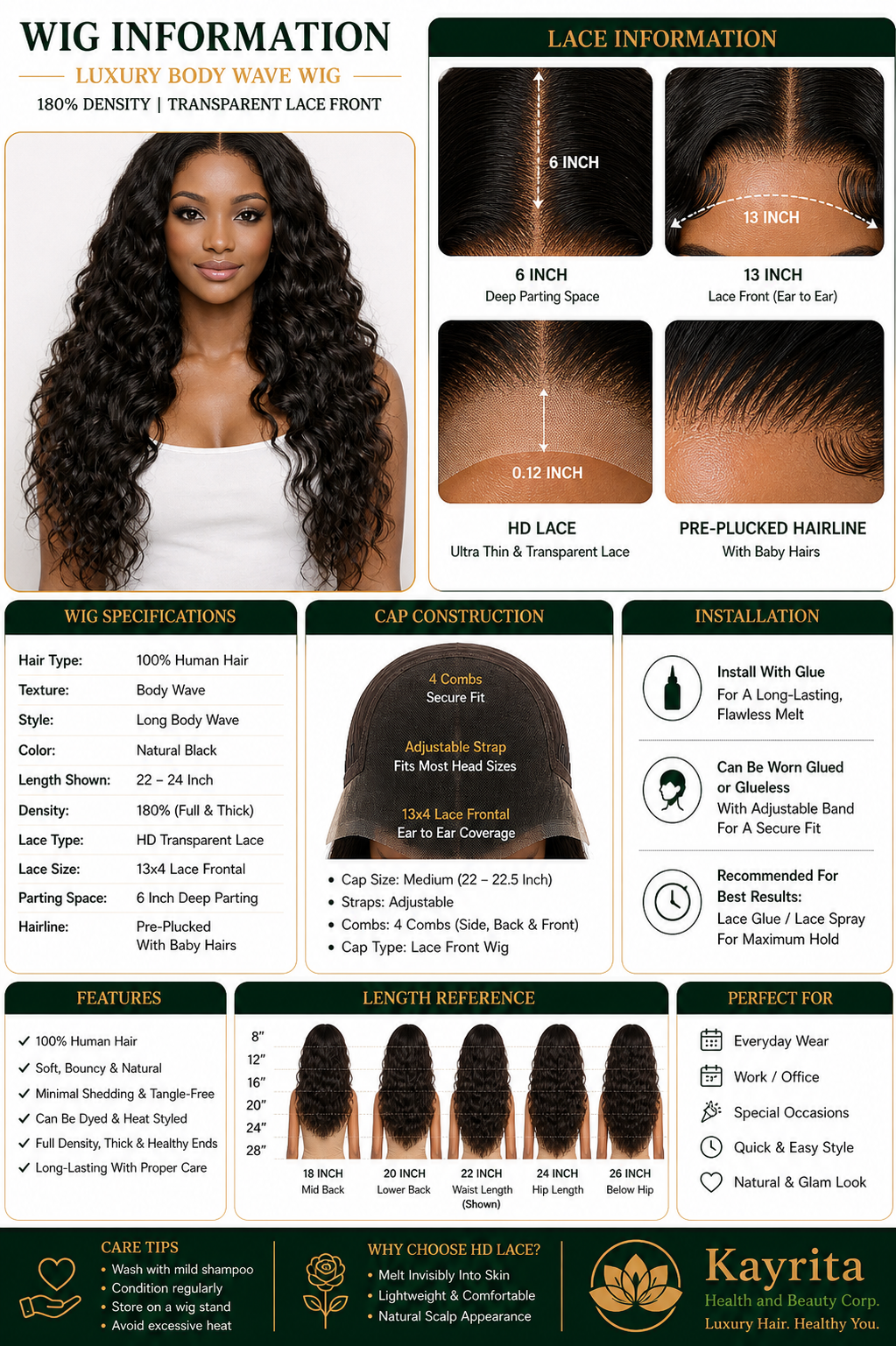 180% Density Body Wave Transparent Lace