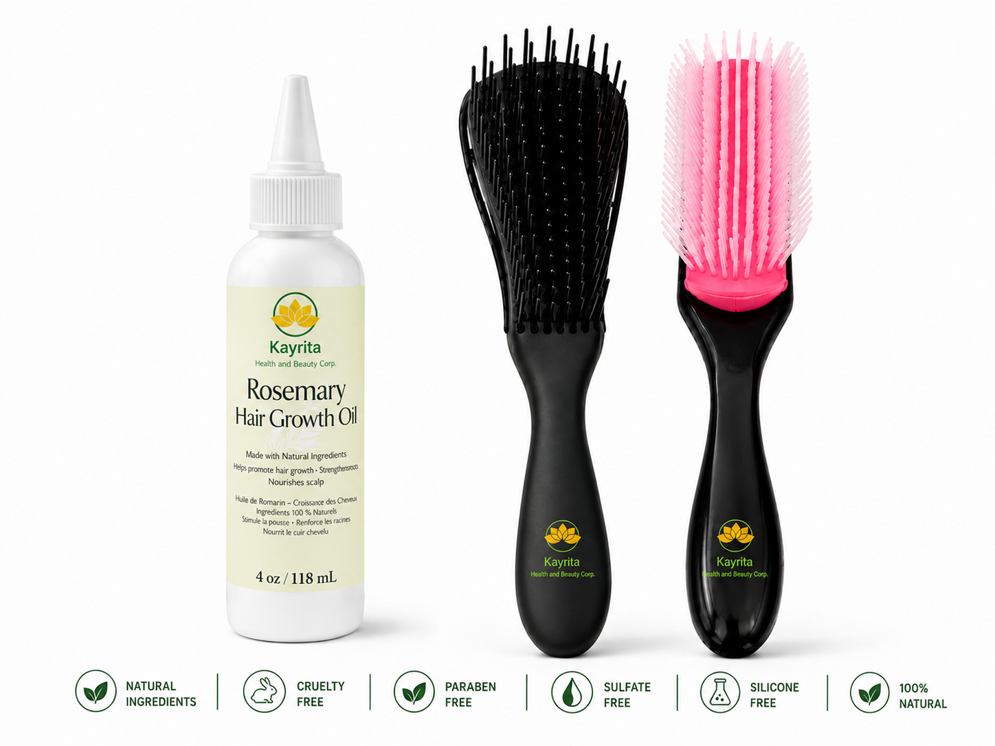 Complete Hair Care Bundle – Rosemary Hair Growth Oil & Detangling Brushes for Curls & Healthy Hair