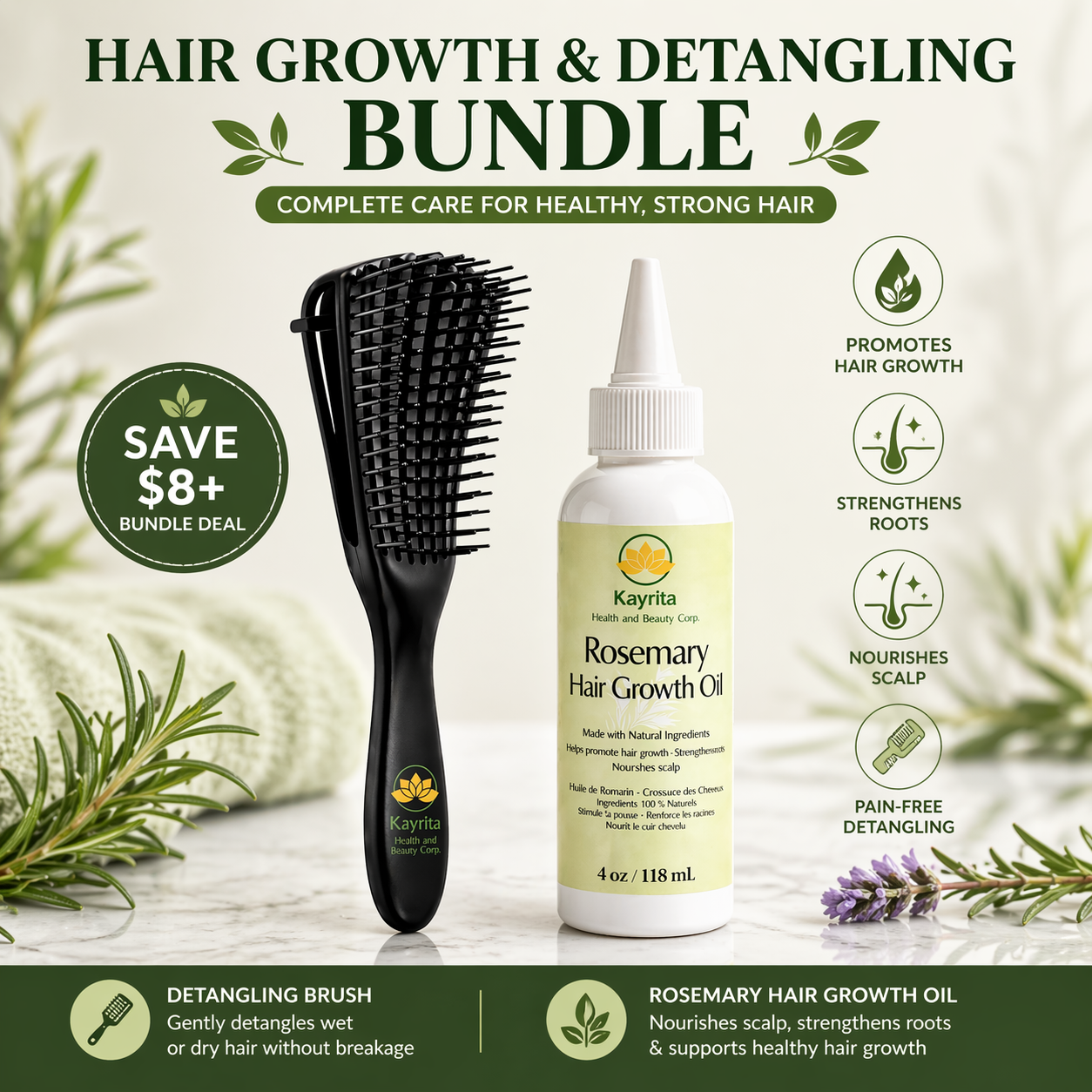 Hair Growth & Detangling Bundle – Rosemary Oil + Detangling 